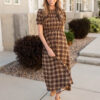 Aryah Brown Gingham Smocked Dress