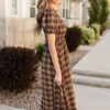 Aryah Brown Gingham Smocked Dress