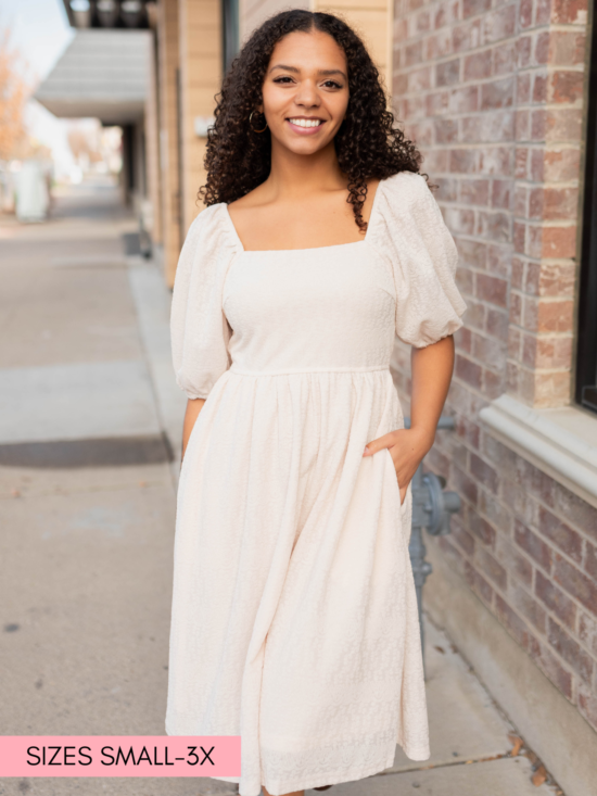 Atlas Cream Square Neck Dress