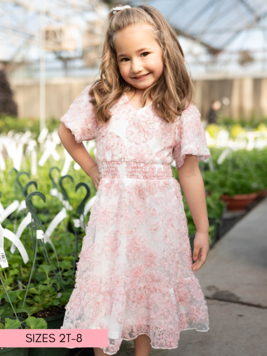 Aubree Pink Floral Little Girls Dress