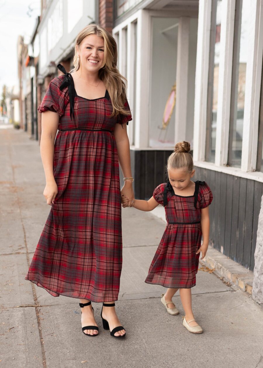 Aubrey Red Plaid Bow Little Girl Dress