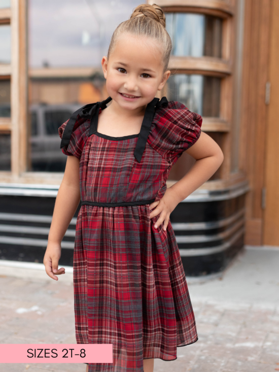 Aubrey Red Plaid Bow Little Girl Dress
