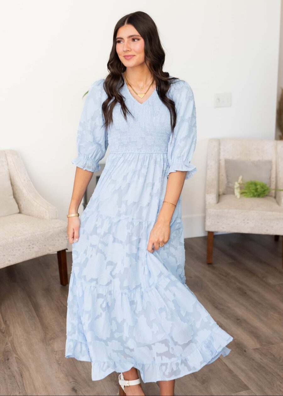 Audra Blue Floral Tiered Dress