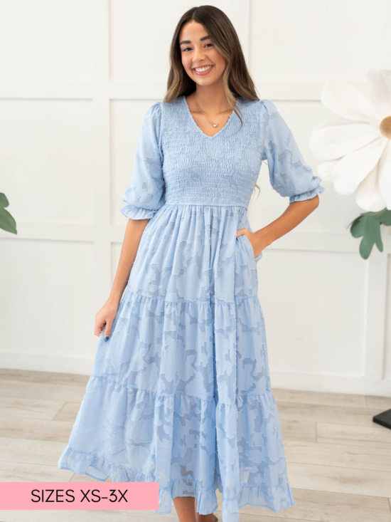 Audra Blue Floral Tiered Dress