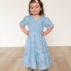 Audra Blue Floral Tiered Little Girl Dress