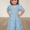 Audra Blue Floral Tiered Little Girl Dress