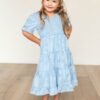Audra Blue Floral Tiered Little Girl Dress
