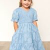 Audra Blue Floral Tiered Little Girl Dress