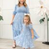 Audra Blue Floral Tiered Little Girl Dress