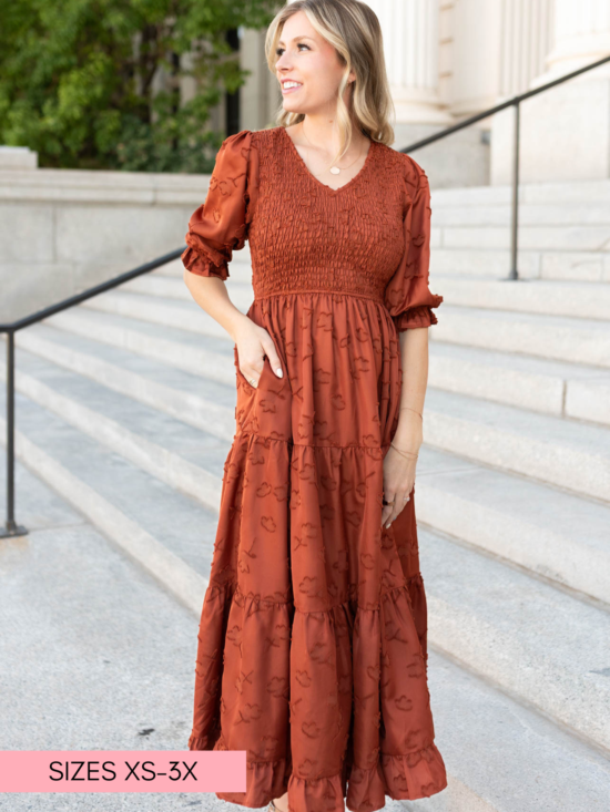 Aurelia Rust Smocked Dress