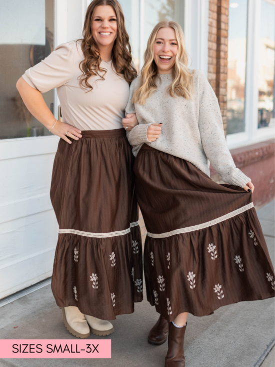 Aurora Brown Floral Embroidered Skirt