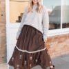 Aurora Brown Floral Embroidered Skirt