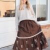 Aurora Brown Floral Embroidered Skirt
