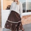 Aurora Brown Floral Embroidered Skirt