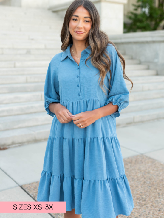 Ava Blue Tiered Dress