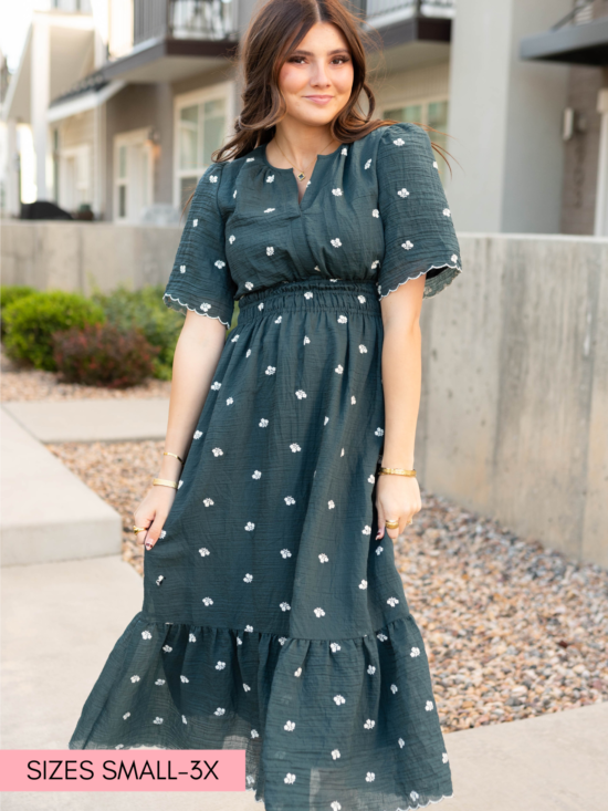 Ava Dark Teal Floral Dress