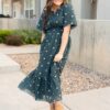 Ava Dark Teal Floral Dress