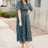 Ava Dark Teal Floral Dress