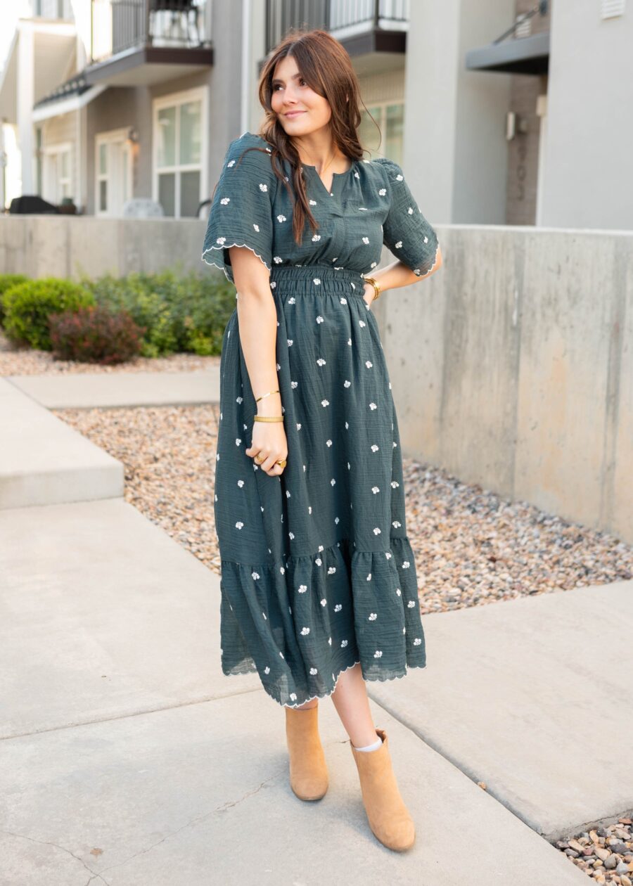 Ava Dark Teal Floral Dress