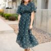 Ava Dark Teal Floral Dress