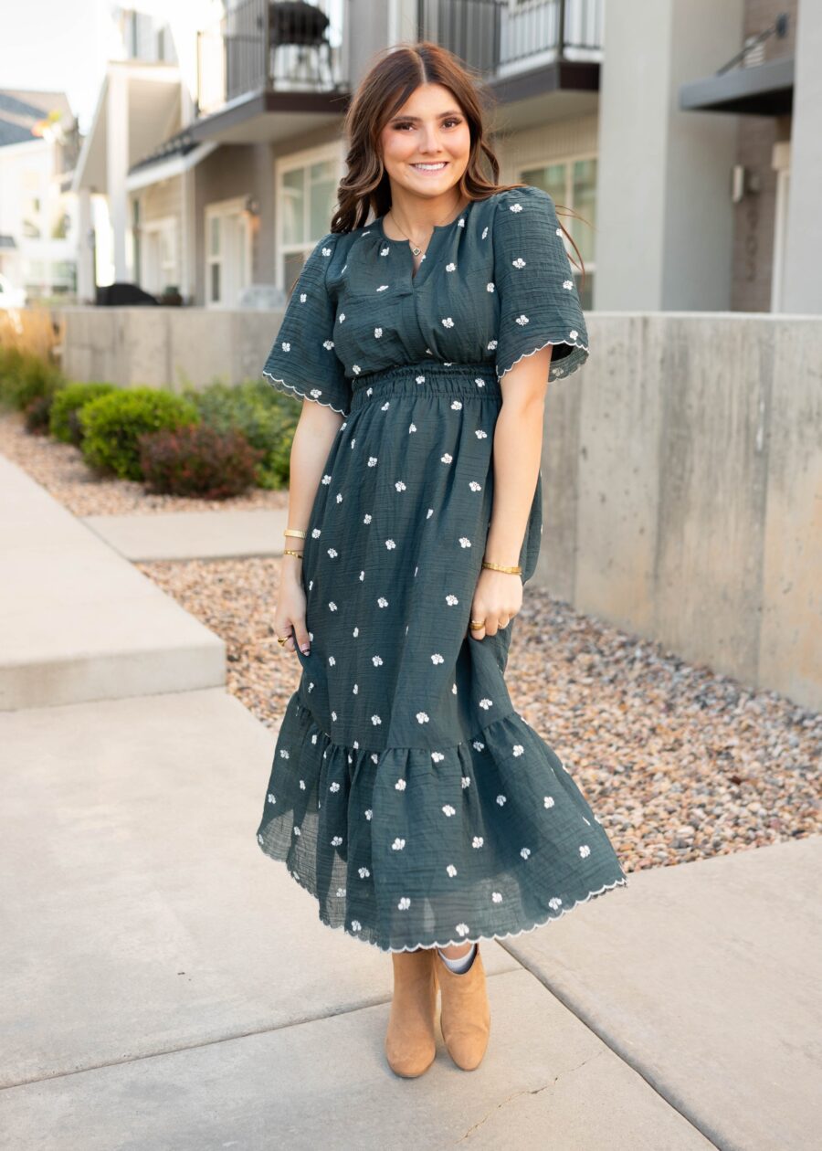 Ava Dark Teal Floral Dress