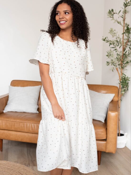 Avalie Ivory Print Tiered Dress