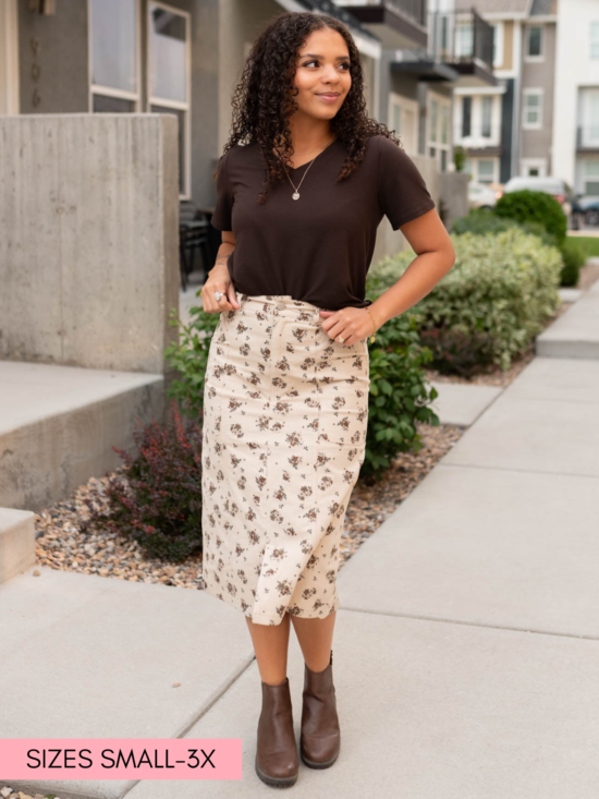 Ayala Natural Floral Pencil Skirt