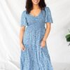 Aylin Blue Floral Tiered Dress