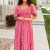Aylin Red Floral Tiered Dress