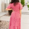 Aylin Red Floral Tiered Dress