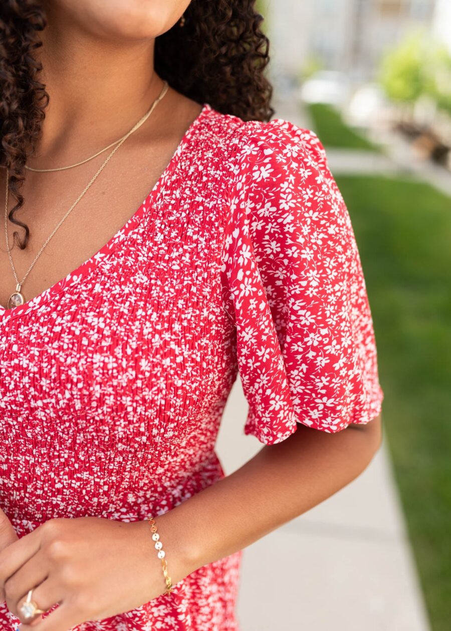 Aylin Red Floral Tiered Dress