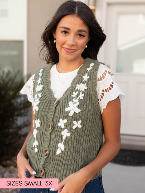 Azalea Olive Floral Sweater Vest