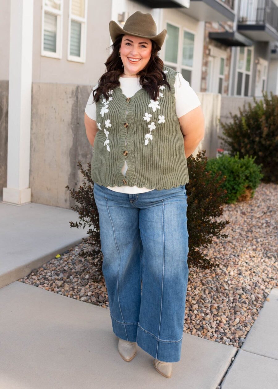 Azalea Olive Floral Sweater Vest