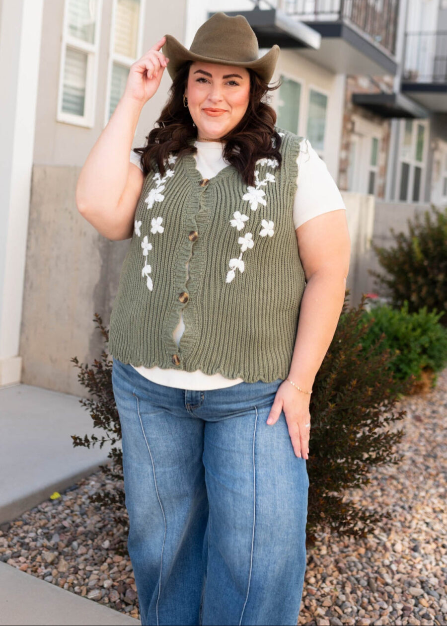 Azalea Olive Floral Sweater Vest
