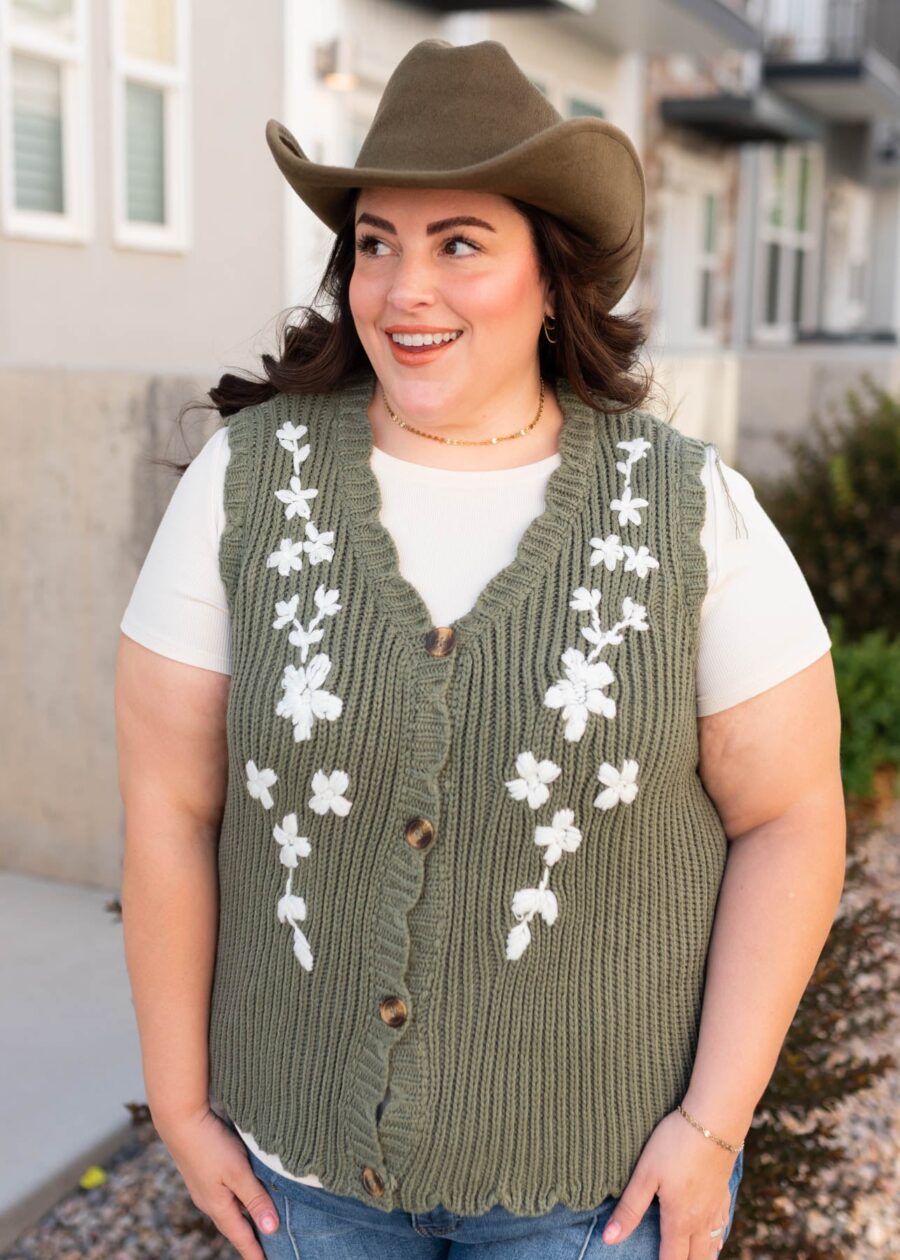 Azalea Olive Floral Sweater Vest