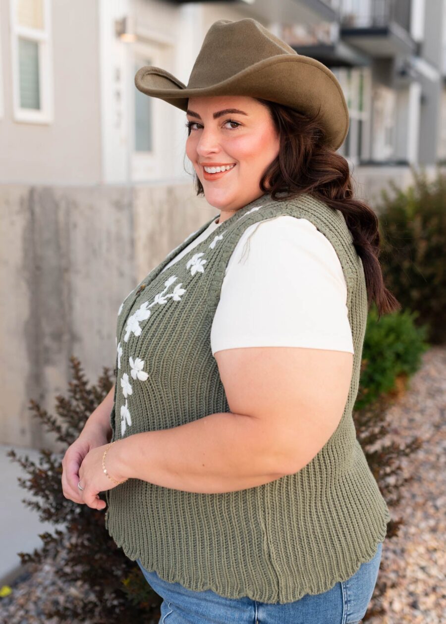 Azalea Olive Floral Sweater Vest