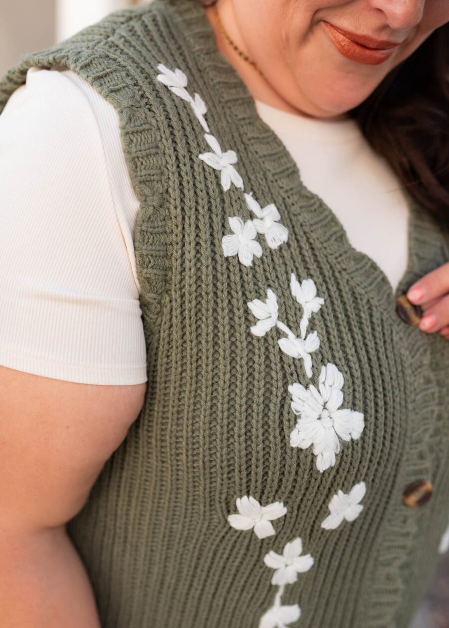 Azalea Olive Floral Sweater Vest