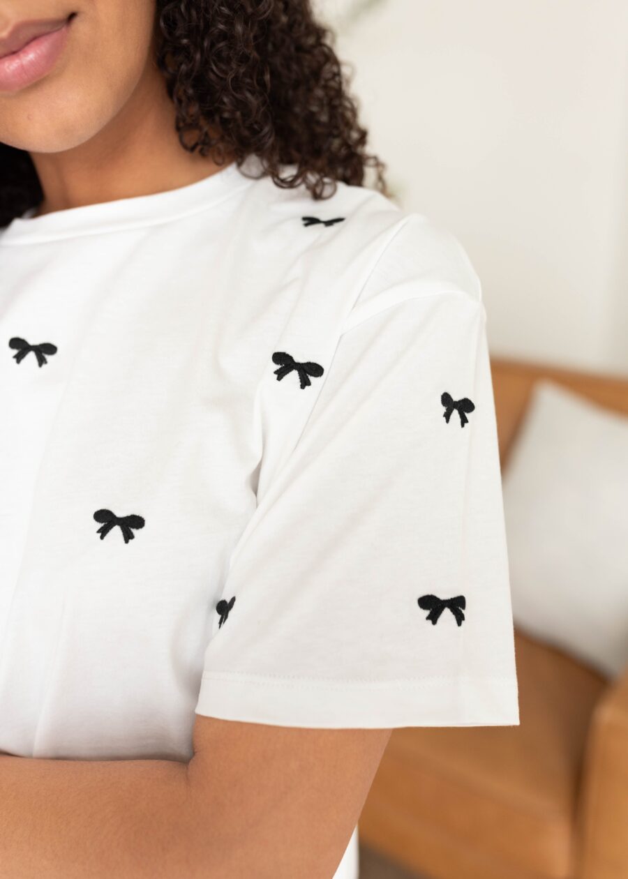 Bridgette Black Embroidered Bow Top