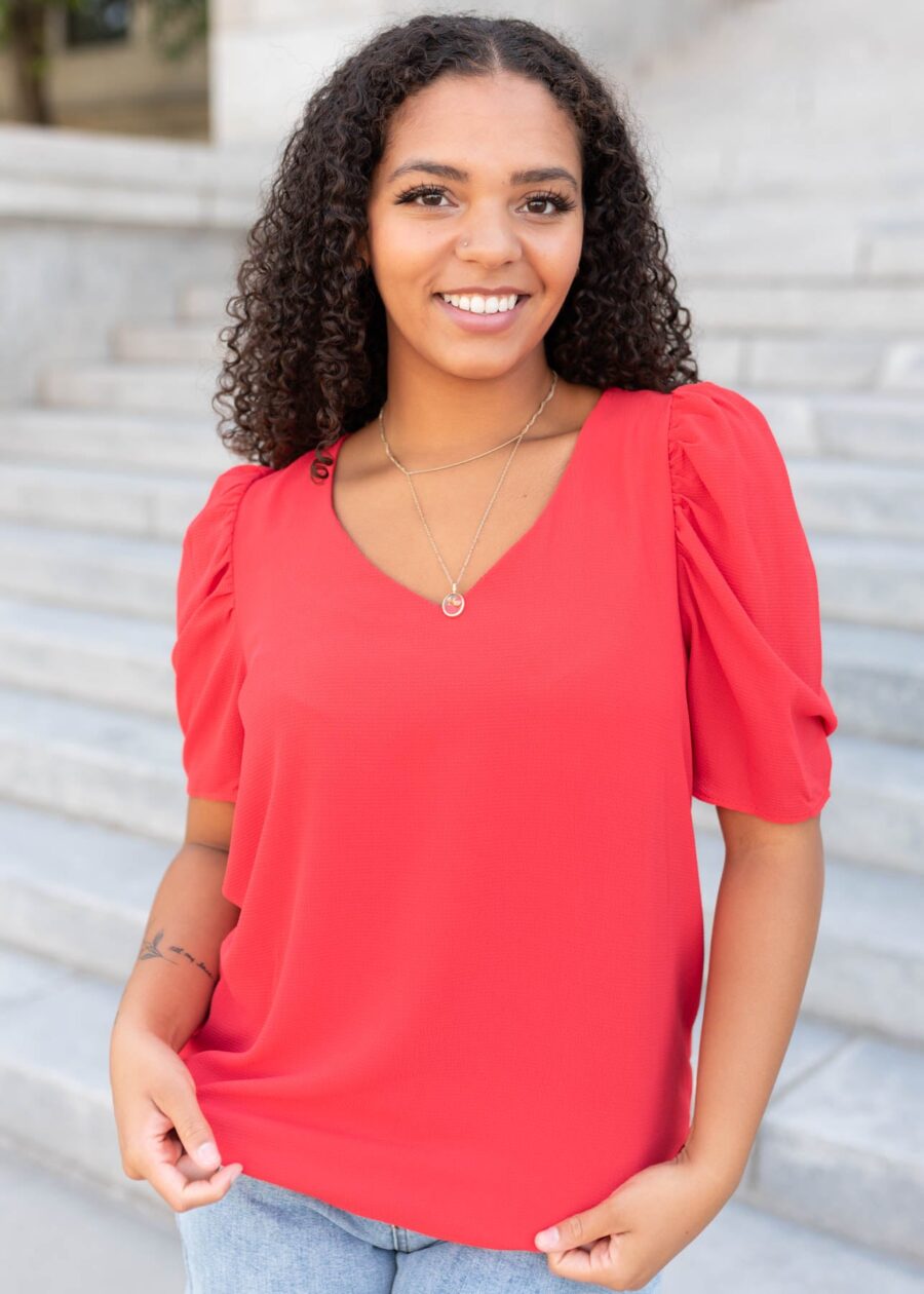Briley Red Puff Sleeve Blouse