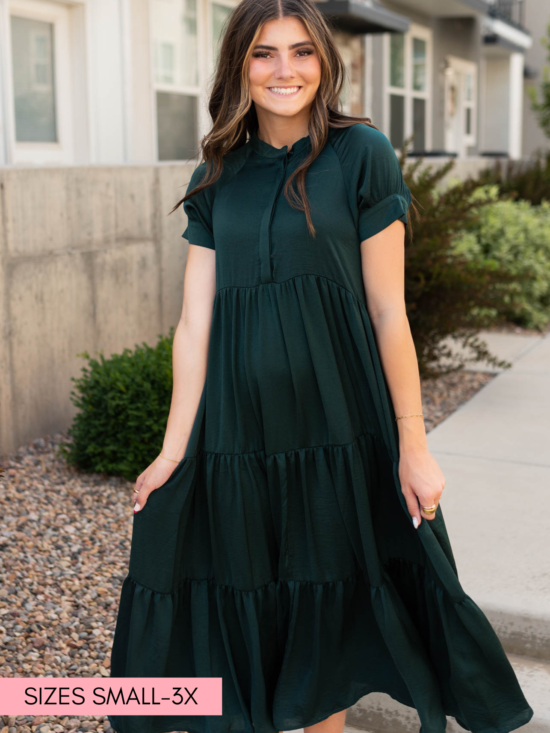 Brinlee Dark Green Satin Dress