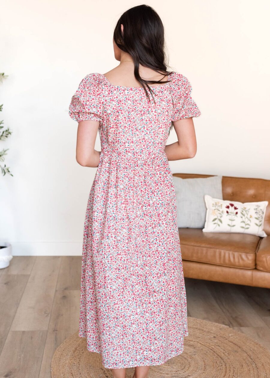 Brittan Red Floral Puff Sleeve Dress
