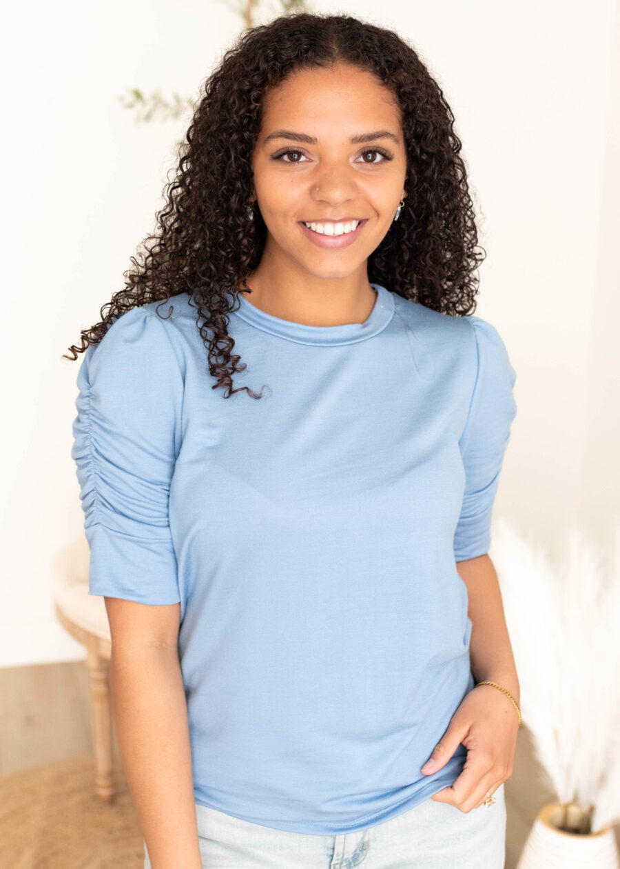 Britton Light Blue Ruffle Sleeve Top