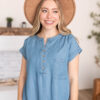 Brynlee Blue Chambray Top
