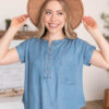 Brynlee Blue Chambray Top