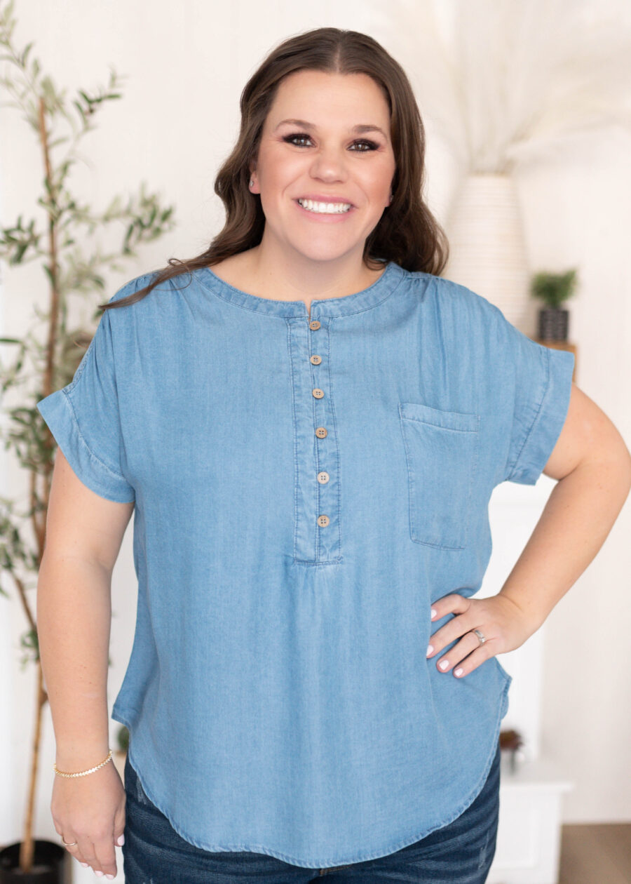 Brynlee Blue Chambray Top