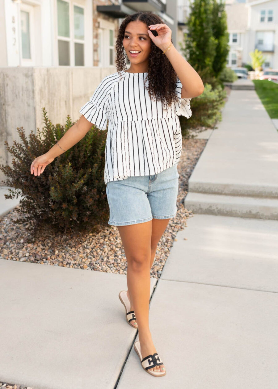 Brynn Black Striped Peplum Top
