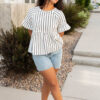 Brynn Black Striped Peplum Top