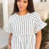 Brynn Black Striped Peplum Top