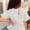 Brynn Black Striped Peplum Top