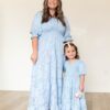 Audra Blue Floral Tiered Little Girl Dress